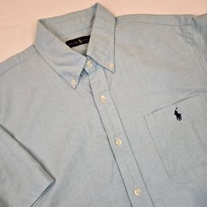 Ralph Lauren Light Aqua Blue Short Sleeve Oxford‎ Shirt Men's Size XL